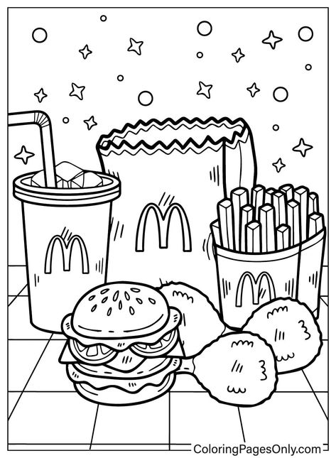 Burger Coloring Page, Mcdonalds Coloring Pages, Drawing Ideas To Color, Fun Coloring Pages For Teens, Things To Colour In, Bold Coloring Pages, Food Colouring Pages, Colouring Pages Simple, Teen Coloring Pages