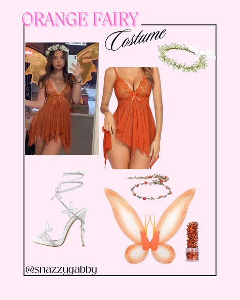 The hottest orange fairy halloween costume recreation for this year!  #halloween #spooky #fall #costumes #halloweencostumes #diycostume #amazon #amazonfinds #dressup #fairy #orange Fawn Fairy Costume Diy, Fairy Costume Halloween Women, Orange Fairy Outfit, Orange Dress Halloween Costume, Rosetta Fairy Costume, Fawn Fairy Costume, Red Fairy Costume, Orange Fairy Costume, Yellow Fairy Costume