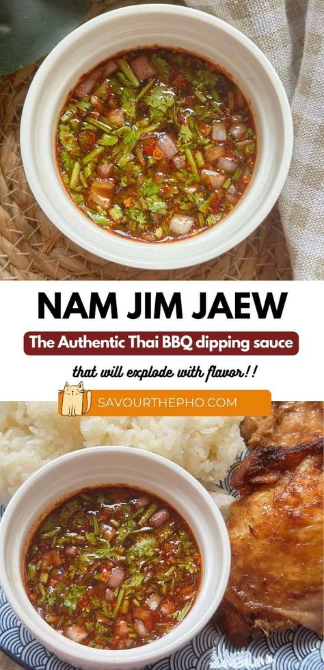 Nam Jim Jaew, the Thai dipping sauce, has got it all: a zesty kick, a hint of sweetness, and it’s a breeze to whip up. Nam Jim Jaew Recipe, Thai Sauces, Bbq Squid, Bbq Dip, Bbq Dipping Sauce, Thai Bbq, Thai Dipping Sauce, Thai Recipes Authentic, Dipping Sauces For Chicken