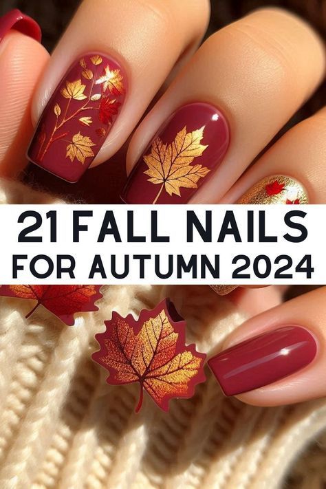 Nail Ideas Short Design, Fall Leaves Nails Acrylic, Beautiful Fall Nails Design, Fall Nail Simple Designs, Nails Inspo 2024 Almond, Autumn Leaf Nail Art, Gel X Nail Ideas Almond, Fall Nail Designs With Pumpkins, Autumn Nails 2024 Short