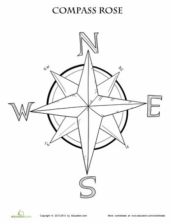 Worksheets: Compass Rose Coloring Page Compass Drawing Ideas, Paper Plate Compass Craft, How To Draw A Compass Step By Step, Compass Coloring Page, Compass Craft For Kids, Compass Pictures, Compass Craft, Pirate Worksheets, Compass Directions