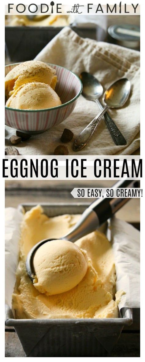 Recipes Using Eggnog, Eggnog Ice Cream, Homemade Ice Cream Recipes Machine, Easy Eggnog, Ice Cream Recipes Machine, Christmas Ice Cream, Homemade Eggnog, Ice Cream Maker Recipes, Homemade Ice Cream Recipes