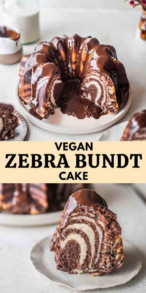 Vegan Zebra Bundt Cake (Vegan Marble Cake) Vegan Zebra Cake, Vegan Bundt Cake, Vegan Marble Cake, Rainbow Nourishments, Easy Chocolate Ganache, Cake Rainbow, Chocolate And Vanilla Cake, Vegan Birthday Cake, Marble Cake Recipes