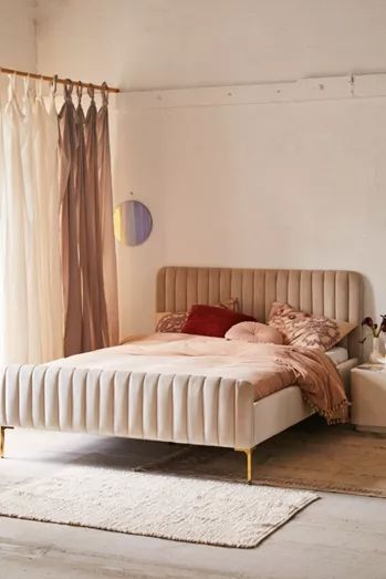 Home + Apartment Furniture | Urban Outfitters Channel Bed Frame, Velvet Headboard Bedroom, Vintage Glamour Bedroom, Soft Bed Frame, Tattoo Modern, Velvet Bed Frame, Interior Boho, Full Size Bed Frame, Velvet Headboard