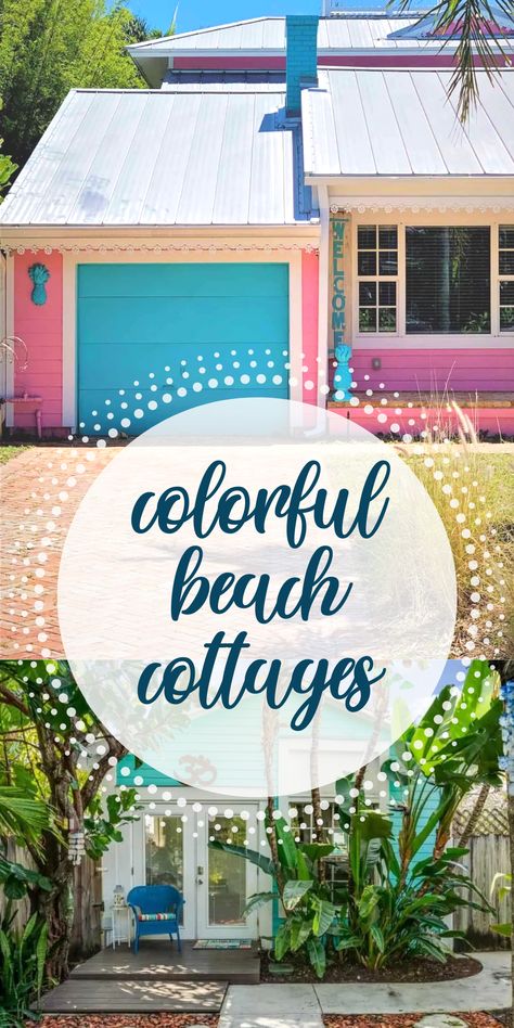 Colorful Beach House Exterior, Small Beach House Ideas, Exterior Beach House Colors, Coastal Cottage Exterior, Small Beach Cottages, Exterior Beach House, Small Beach Cottage, Colorful Beach House, Beach Trailer