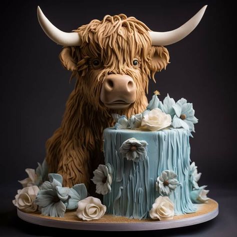 Highland Cow Birthday Party, Highland Cow Cake, Highland Cow Birthday, Western Birthday Cakes, Cow Birthday Cake, I Love Cows, Cow Cake, Cow Cookies, Dream Birthday