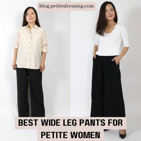 Wide Leg Trousers For Petite Women, Petite Wide Leg Trousers, Wide Leg Trousers For Short Women, Wide Leg Pants Short Women, How To Dress Wide Leg Pants, Wide Leg Pants For Short Women, Petite Wide Leg Pants Outfit, Wide Leg Pants Petite, Outfit For Short Women