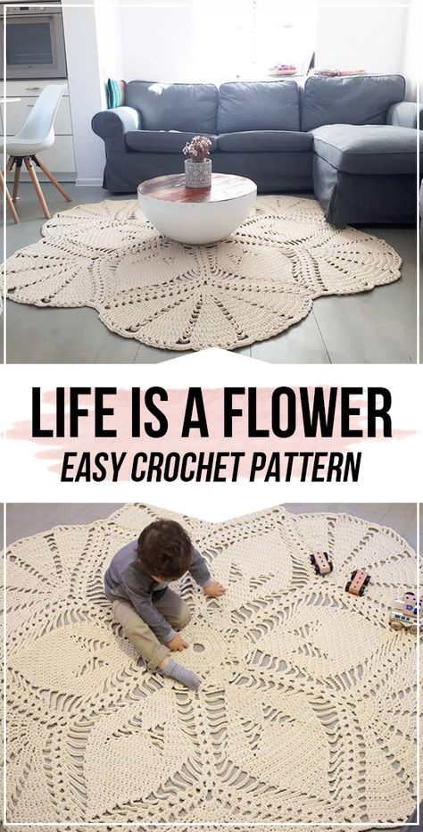 Crochet For House Decoration, Crochet Home Decorating, Rug Patterns For Beginners, Crochet Rugs Free Patterns Easy, Crochet Carpet Rug, Free Crochet Rug Patterns, Crochet Flower Rug, Easy Crochet Rug Patterns, Easy Crochet Rug