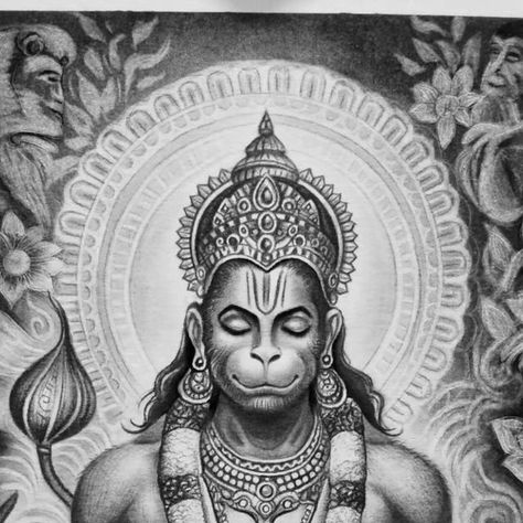 Hanumanji Drawing, Time Clock Tattoo, Shri Rama, Hanuman Tattoo, God Hanuman, Charcoal Painting, Neem Karoli Baba, Mahakal Shiva, Shiva Tattoo Design