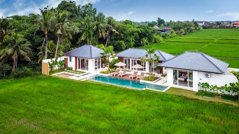 Stunning 2 Bdr Paddy View Villa 5mins to Central - Villas for Rent in Kecamatan Ubud, Bali, Indonesia - Airbnb Paddy Field House, Farm Villa House, Bali Villa Design, Modern Concrete House, Balinese Villa, Farm Villa, Bali Architecture, 2 Bedroom Villa, Dream Hotel