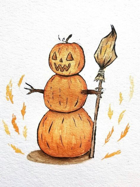 Scarecrow Drawing, Scarecrow Painting, Pumpkin Sketch, Sketchbook Ideas Inspiration, Pumpkin Snowmen, Crows Drawing, Autumn Doodles, Fall Drawings, Halloween Scarecrow