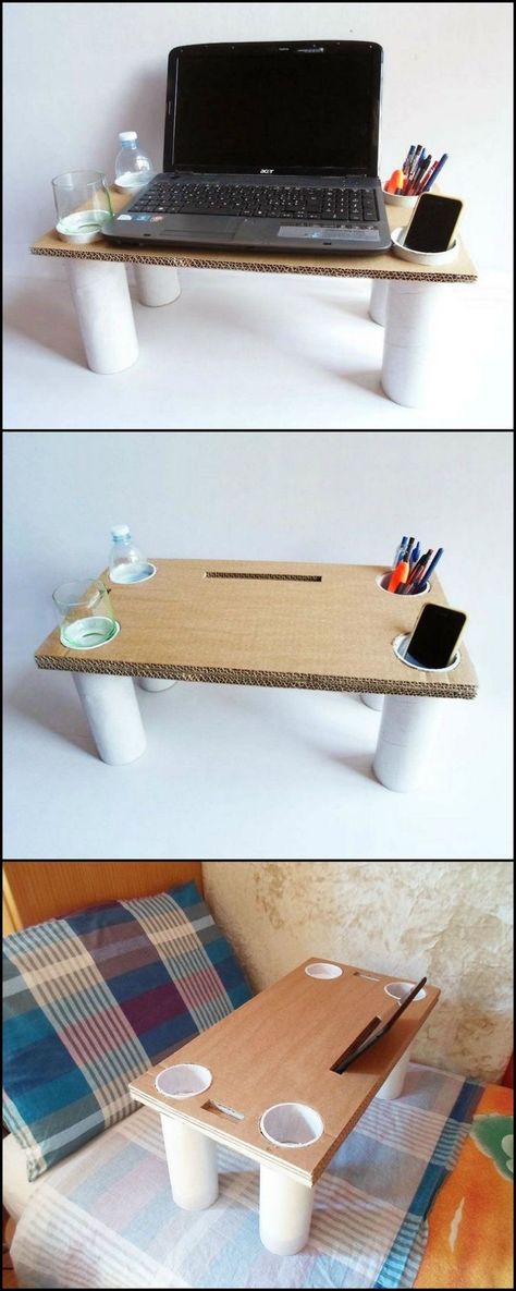 Diy Karton, Craft Room Tables, Carton Diy, Craftsman Bungalow, Diy Casa, Diy Bricolage, Diy Holz, Bed Table, Cardboard Furniture