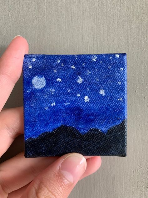 Acrylic Reference, Midnight Painting, Cute Easy Paintings, Simple Canvas Paintings, Book Art Diy, Mountain Scene, Night Painting, Mountain Paintings, Interior Design Art