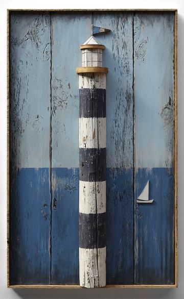 Wooden Lighthouse Diy, Wooden Art Wall Decor, Beach Art Crafts, Diy Lighthouse, Wooden Lighthouse, Nautical Decor Diy, Lighthouse Crafts, Diy Nautical, Sailboat Wall Art