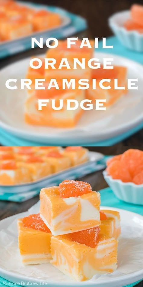 Orange Creamsicle Fudge, Creamsicle Fudge, Orange Fudge, Cream Fudge, Homemade Fudge Recipes, Fudge Recipes Easy, Homemade Fudge, Candy Recipes Homemade, Christmas Candy Recipes