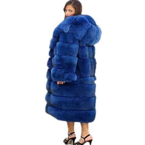 Lisa Colly Womens 7XL Thick Faux Fur Coat Big Hooded Parka Overcoat Winter Furs Coat Jacket at Amazon Women's Coats Shop Long Sleeve Faux Fur Coat, Blue Fur Coat, Long Fur Coat, Faux Jacket, Winter Plus Size, Winter Fur Coats, Fox Fur Coat, Hooded Parka, Long Sleeves Coats