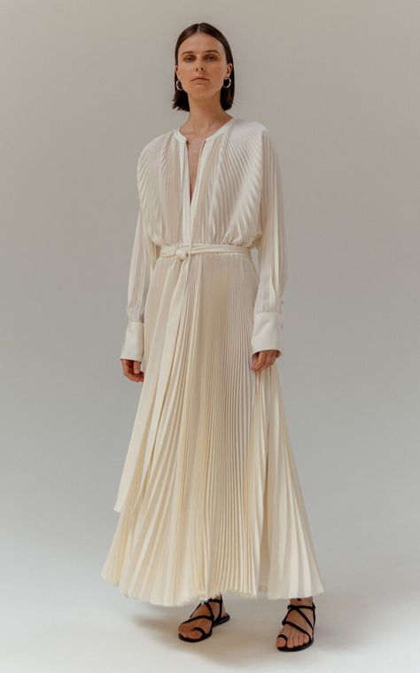 Maria Pleated Dress By Heirlome | Moda Operandi White Tie Attire, Draping Dress, Tuck Dress, All White Outfit, Vintage Couture, Color Crush, Neck Ties, Stretch Crepe, Polyester Dress