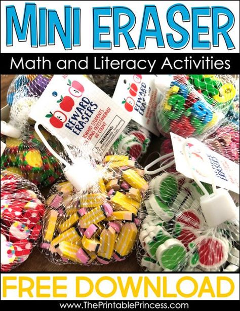 Kindergarten and Mooneyisms: Mini Eraser Freebies for Kindergarten - FREE Mini Eraser Activities, Math Activities For Kindergarten, Elementary School Activities, Mini Erasers, Math Mats, Morning Tubs, Preschool Centers, Prek Math, Activities For Kindergarten