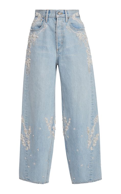 Click product to zoom Blue High Waisted Jeans, Png Clothes, Diy Vetement, Jeans High Waisted, Embellished Denim, Embellished Jeans, Jonathan Simkhai, Pants Blue, Inspiration Mode