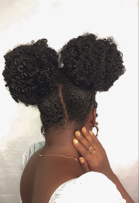 A brown skin girl with two bun hairstyles Space Buns 4c Natural Hair, Buns 4c Hair, Natural Hair Two Buns, 4c Natural Hair Short, Hair Two Buns, 4c Hair Natural Hairstyles, Buns On Natural Hair, Type 4c Natural Hair, Afro Buns