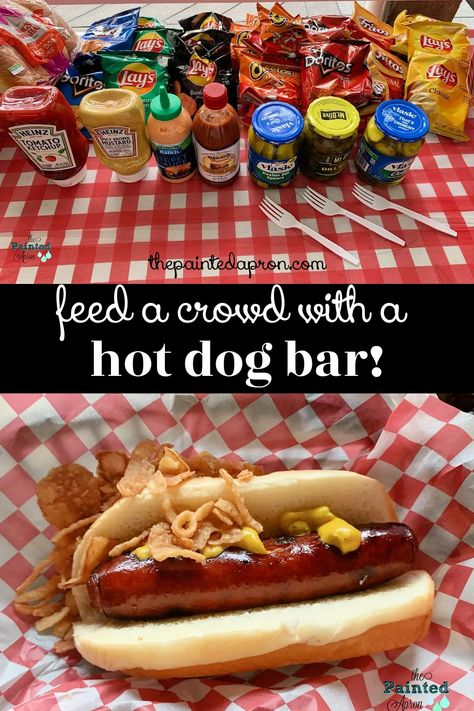 Hot Dogs For Party, Burgers And Hot Dogs Party, Hot Dog Bar Wedding, Burger And Hot Dog Bar, Hot Dog Toppings Bar, Hot Dog Cookout, Hot Dog Bar Party, Hot Dog Bar Ideas, Hot Dog Bar Toppings