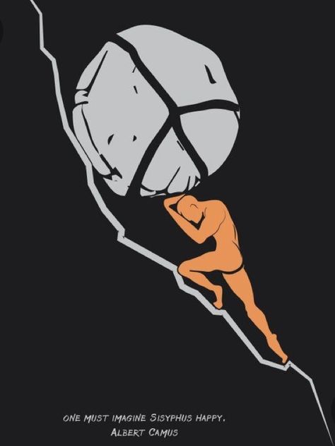 Sisyphus Wallpaper Iphone, Albert Camus Sisyphus, Sisyphus Art, Albert Camus Art, One Must Imagine Sisyphus Happy, Sisyphus Tattoo, Existentialism Art, Sisyphus Happy, Albert Camus Quotes