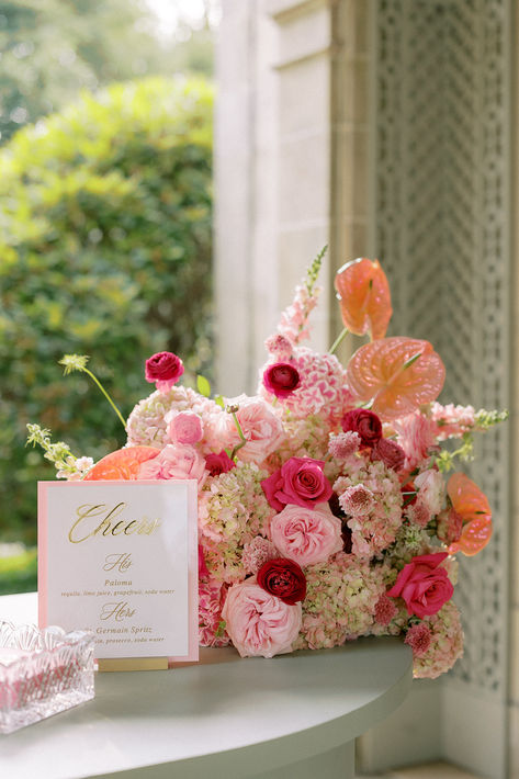 Pink wedding centerpiece // pink wedding // pink candles at wedding // pink roses wedding // shades of pink wedding // glen manor wedding // Glen Manor Portsmouth RI // wedding centerpieces // pink low centerpiece  // pink bar arrangement // pink bar flowers // pink bar flowers // wedding bar arrangement // haus of stems wedding // haus of stems flowers // Photo by byhalie Pink Floral Wedding Centerpieces, Pink And Green Wedding Florals, Pink Glam Wedding, Candles At Wedding, Wedding Centerpieces Pink, Shades Of Pink Wedding, Pink Wedding Florals, Pink Orchid Wedding, Pink Garden Wedding