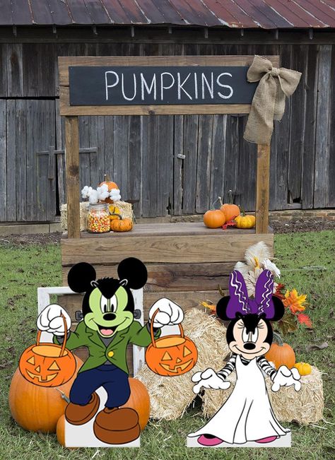 Disney Mickey and Minnie Frankenstein Halloween yard | Etsy Disney Halloween Decor, Creepy Halloween Decorations Diy, Halloween Lawn Decorations, Disney Halloween Decorations, Mickey Mouse Decorations, Halloween Yard Art, Halloween Lawn, Mouse Halloween, Halloween Outside