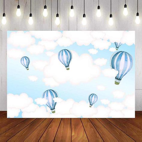 Mehofoto Up Up and Away Photo Background Newborn Baby Boy Birthday Backdrop Baby Shower Hot Air Balloon Bear Clouds Background - AliExpress Blue Sky White Clouds, Background Photo Studio, Birthday Party Background, Baby Shower Photography, Kids Birthday Party Decoration, Birthday Party Theme Decorations, Studio Backdrops, Baby Boy Birthday, Vinyl Backdrops