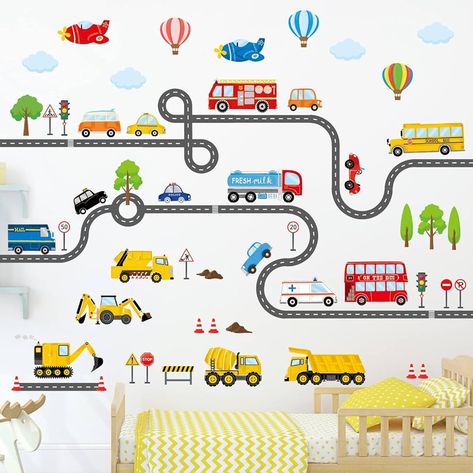 DECOWALL SG3-2308 Transports and Road Wall Decals Stickers kids peel and stick removable nursery bedroom construction boys childrens toddler car décor playroom vehicles truck city road baby : Amazon.ca: Home Car Wall Decals, Fabric Wall Decals, Kid Art, Toddler Bedrooms, Wall Stickers Kids, Painted Brick, Big Boy Room, Construction Vehicles, Nursery Wall Decals