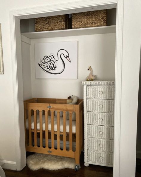 the best cribs for small spaces | bloom Crib In Closet, Nursery Office Combo, Cribs For Small Spaces, Apartment Nursery, Mini Crib Nursery, Small Room Nursery, Small Crib, Closet Nursery, Tiny Nursery