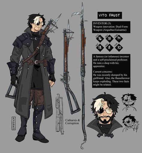 Dnd Character Design Ideas, Dieselpunk Character Art, Dnd Characters Ideas, Dnd Gunslinger, Dnd Oc Male, Dnd Character Art Male, Dnd Character Design Male, Forest Cryptid, Dieselpunk Art