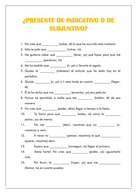 Indicative or subjunctive? (downloaded) Subjunctive Spanish, Spanish Exercises, Ap Spanish Language, Spanish Classroom Activities, Learn Spanish Online, Middle School Spanish, Spanish Worksheets, Spanish Lesson Plans, Spanish Verbs