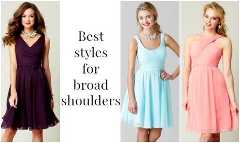 Best Bridesmaid Dresses for Broad Shoulders: "Broad Shoulders: You’ll want to go for an option that elongates the neck and draws attention inward" Bridesmaid Dresses For Broad Shoulders, Dresses For Broad Shoulders, Triangle Body Shape Fashion, Best Bridesmaid Dresses, Wedding Dress Silhouette, Petite Curvy, Petite Style, Bridesmaid Dress Styles, Party Clothes