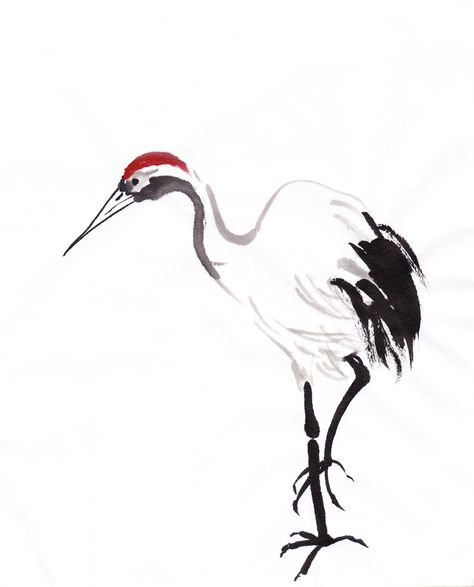 Chinese Painting Traditional, 1000 Cranes, Crane Art, Red Crowned Crane, Crane Tattoo, Big Birds, Japanese Ink Painting, Crowned Crane, China Ink