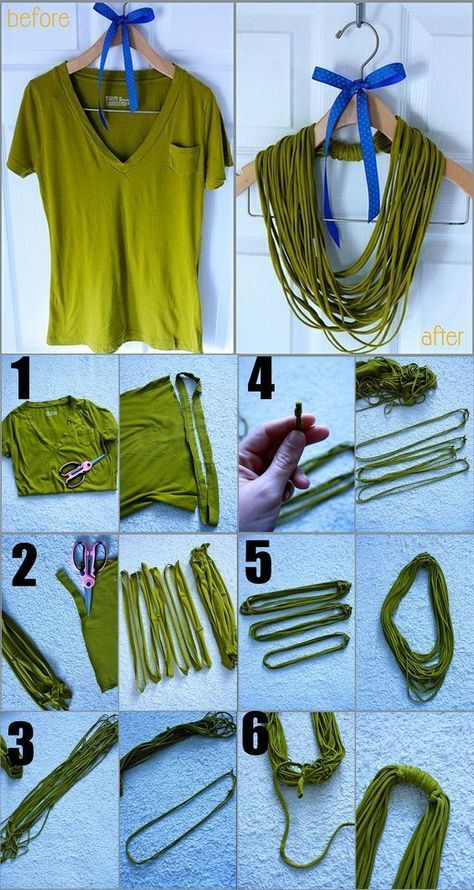 Tshirt Necklace, Diy Collier, Sew Ins, Diy Scarf, Scarf Necklace, Fabric Necklace, Tshirt Crafts, Textile Jewelry, How To Make Necklaces