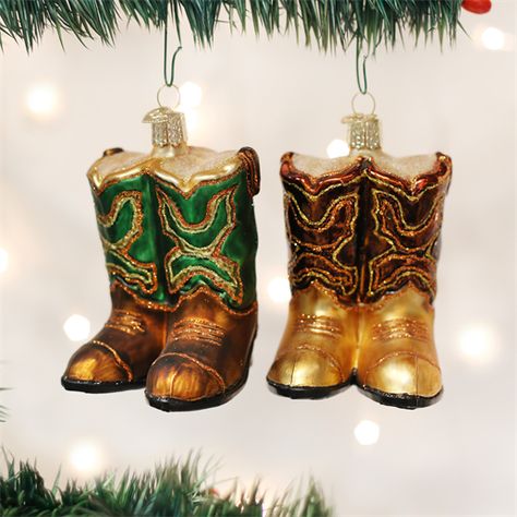 PAIR OF COWBOY BOOTS #32072 Dimensions 3 ½" UPC 729343320728 MSRP: $16.99 Navajo Christmas, Travel Christmas Tree, Cowboy Ornaments, Western Ornaments, Big Cowboy, 1970 Christmas, Arizona Christmas, Tabletop Christmas Trees, Brown Cowboy Boots