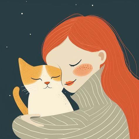 🌟💎Charming Illustrations with Midjourney Prompts: Tap the Link in my Profile🔗👈 Cat And Girl Illustration, Woman And Cat Illustration, Girl With Cat Illustration, Holding A Cat, 3d Art Drawing, Simple Phone Wallpapers, Mom Art, Illustration Girl, Girls Illustration