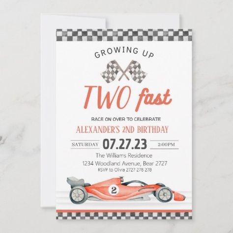 Two Fast Birthday Invitation Race Car 2Nd Birthday #zazzle #weddinginvitations #birthdayinvitations #babyshowerinvitations #zazzleinvitations #monogram #businesscards #graduation #homedecor Car 1st Birthday, Two Fast Birthday Invitation, Two Fast Two Furious, Two Fast Birthday, 98th Birthday, 2nd Birthday Party For Boys, Car Birthday Party, Cars Birthday Invitations, Hot Wheels Birthday