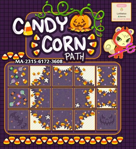 Acne Halloween Codes, Acnh Halloween Code Path, Acnh Candy Path, Acnh Spooky Path, Acnh Halloween, Wildflower Dress, Acnh Paths, Animal Crossing Guide, Acnh Design