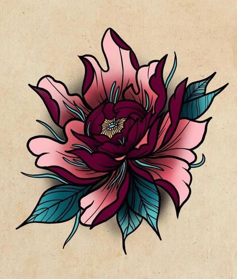 Neo Trad Flowers Tattoo, Neo Traditional Flowers Tattoo, Neo Trad Floral Tattoo, Color Japanese Tattoo, Neo Traditional Japanese Tattoo Sleeve, Neo Trad Flower Tattoo Design, Neo Trad Japanese Tattoo, Japanese Peony Tattoo Color, Neo Traditional Tattoos Color