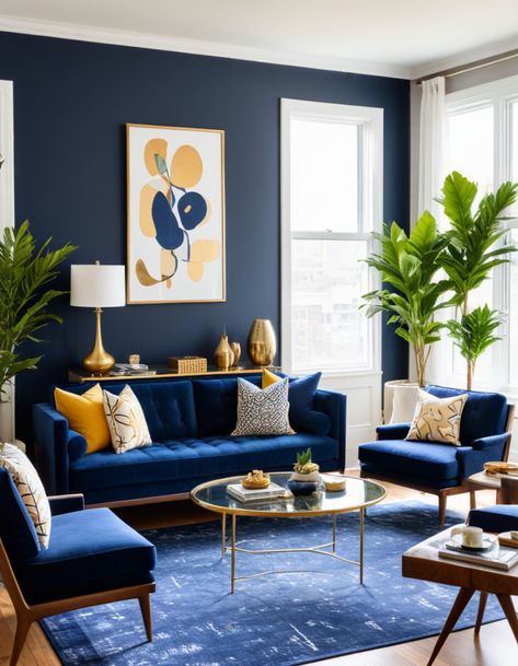 47 Unique Accent Wall Ideas To Elevate Your Living Room Design Navy Living Room Decor, Reclaimed Wood Accent Wall, Brick Accent Walls, Navy Living Rooms, Navy Blue Living Room, Black Accent Walls, Tv Walls, Blue Living Room Decor, Room Accent Wall