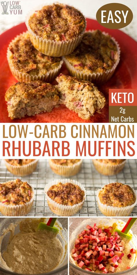 Rhubarb Keto, Healthy Rhubarb Recipes, Rhubarb Muffins, Cinnamon Muffins, No Carb Recipes, Low Carb Diets, Keto Brownies, Low Carb Breakfast Recipes, Rhubarb Recipes