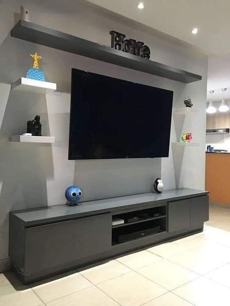 Tv Rack Wall Design, Lcd Rack Designs, Tv Wall Shelf Ideas, Tv Wall Shelf, Wall Mirror Decor Ideas, Simple Tv Unit Design, Tv Cabinet Designs, Tv Unit Cabinet, Wall Shelf Ideas