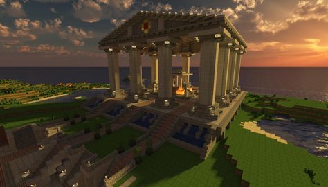 /r/minecraft: The temple at sun set. As promised Cool Minecraft Skins, Minecraft Blueprint, Cool Skins, Minecraft Temple, Minecraft Castle Blueprints, Dc And Marvel, Minecraft Interior, Minecraft Structures, Easy Minecraft Houses