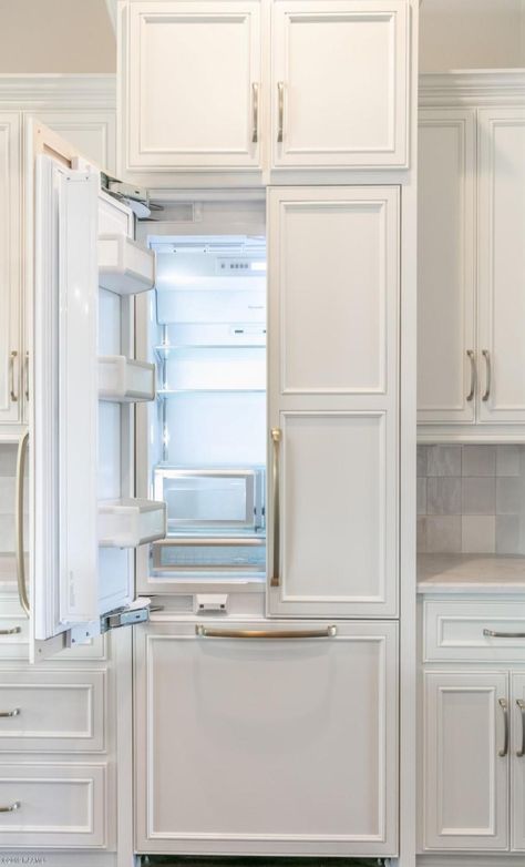 Cabinet Built Ins, Kitchen Fridge Cabinet, Panel Fridge, Paneled Refrigerator, Cabinet Fridge, Fridge Cabinet, Kitchen Fridge, Built In Cabinet, Condo Kitchen