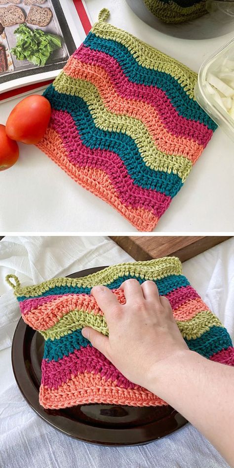 Potholder Patterns Free, Crochet Washcloth Free Pattern, Simple Crochet Pattern, Practical Crochet, Crochet Washcloth Free, 2024 Crochet, Crochet Decorations, Crochet Pot Holders Free Pattern, Kitchen Crochet