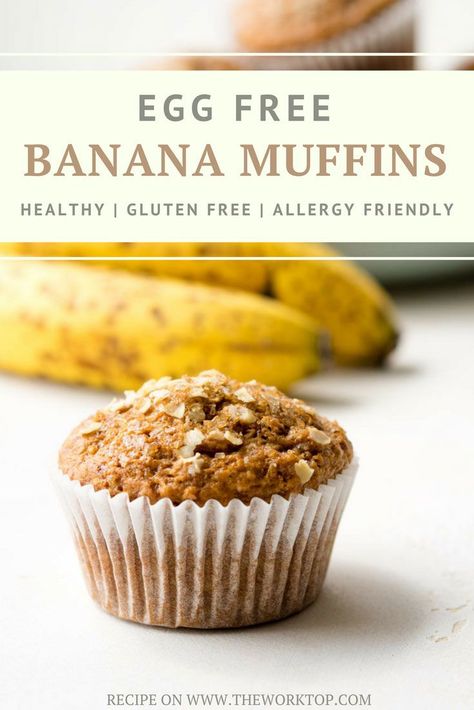 Egg Free Banana Muffins - Light, fluffy and delicious Egg Free Banana Muffins that will satisfy any muffin craving. This recipe for eggless banana muffins can be adapted to suit common food allergies – egg free, dairy free, gluten free, vegan, and low sug Muffins Without Eggs, Egg Free Banana Muffins, Eggless Banana Muffins, Egg Free Muffins, Gluten Free Banana Muffins, Common Food Allergies, Healthy Banana Muffins, Banana Muffin, Dairy Free Gluten Free