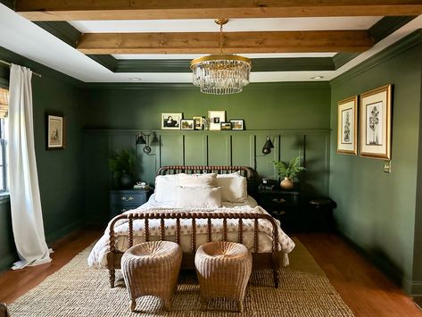 Vintage Vogue by Benjamin Moore Benjamin Moore Paint Colors Vintage Vogue, Army Green Bedroom Walls, Colonial Verdigris Benjamin Moore, Rose Pine Benjamin Moore, Vintage Bedroom Green Walls, Windsor Green Benjamin Moore, Pale Green Benjamin Moore, Vintage Vogue Bedroom, Benjamin Moore Green Bedroom