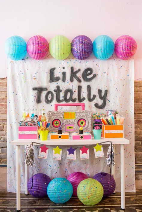 1980's Birthday Party Ideas | Photo 1 of 22 Rock And Roll Birthday Party, 80s Party Decorations, Rock And Roll Birthday, 80s Birthday Parties, 90s Theme Party, 80s Theme Party, Girls Just Wanna Have Fun, 80s Theme, Birthday Party Crafts